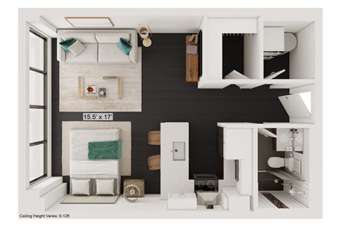 Floor plan for studio, 1 bath, 453 sqft